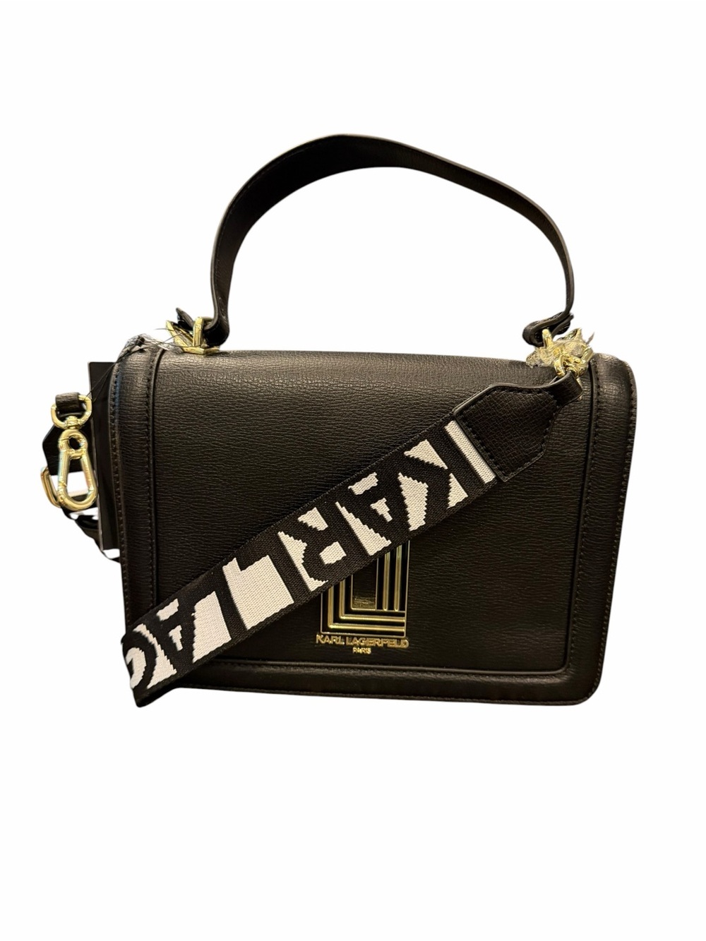 Karl Lagerfeld Paris Simone Leather Crossbody Bag Black Handbag $198 Distressed